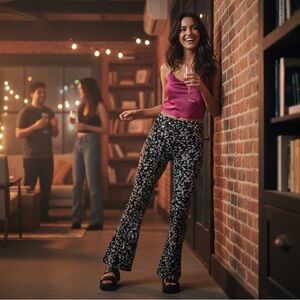 Petite Flared Floral B&W pants - Size 4